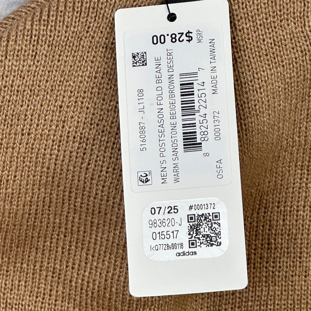 NWT Adidas Men's Postseason Fold Beanie Warm Sandstone Beige OSFA Rubber Logo - Picture 4 of 6